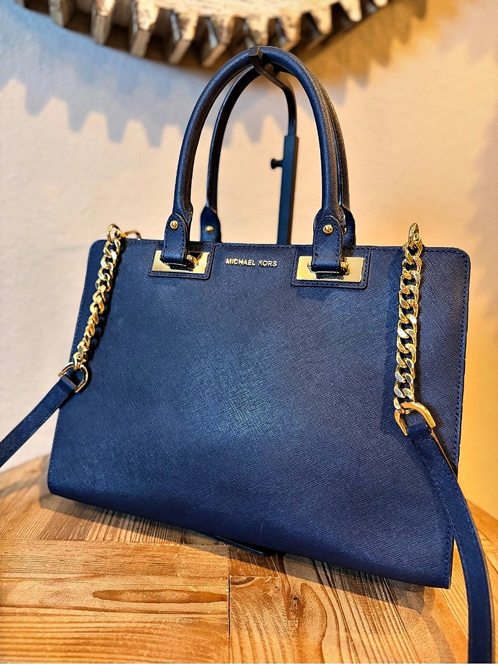 Michael Kors Quinn Leather Satchel in Blue NWT $378 MSRP